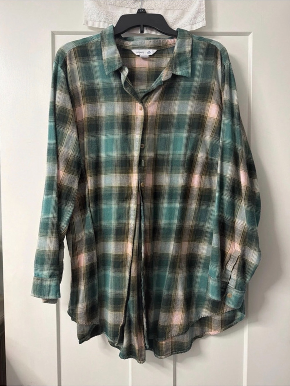Old Navy Teal Green Plaid Button-Down Shirt